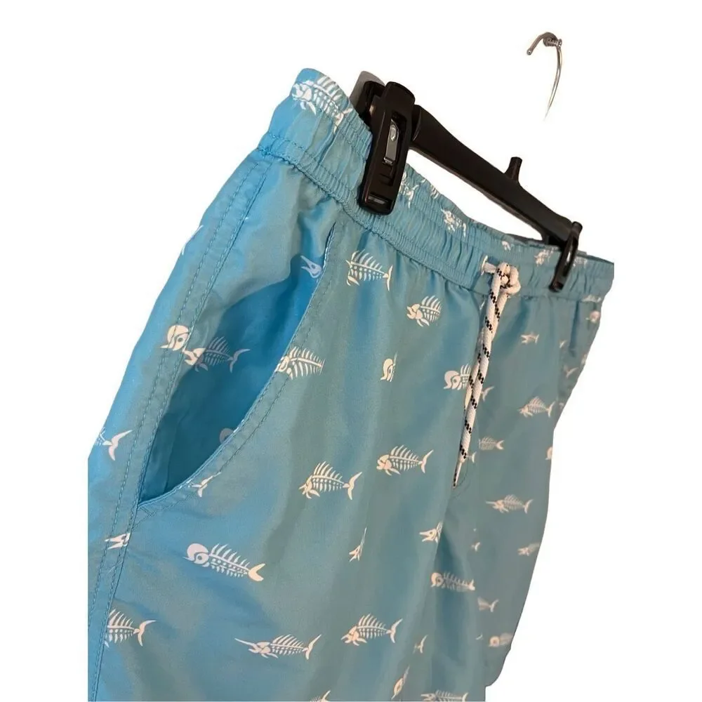 Maamgic light blue swim trunks with white swordfish pattern - XL